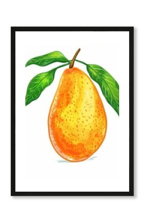 Cartoon Lettering. Fresh Yellow Mango Fruit Illustration for Healthy Eating Concept