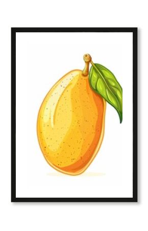 Cartoon Lettering. Fresh and Healthy Mango Fruit Illustration in Yellow Color