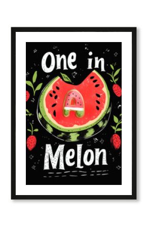 A watermelon is cut in half and the letters A and M are written on it. The image is colorful and playful, with a focus on the fruit and its shape. Generative ai illustration.