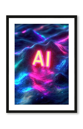 Abstract poster in dark tones with the inscription AI. AI generative.