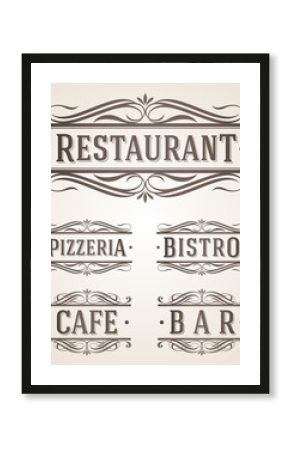 Vintage signs for restaurant and cafe