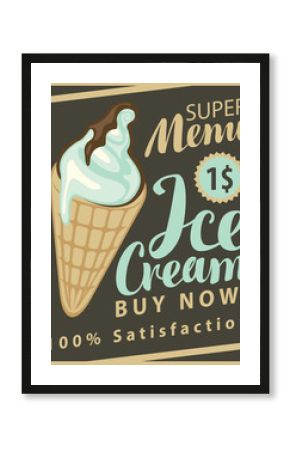 banner with the ice cream in retro style