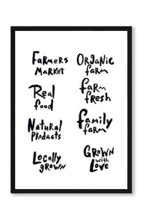 Set of hand drawn lettering quotes about farm products.