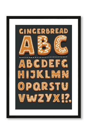 Christmas or New Year alphabet cookies set with glaze vector illustration. Isolated textured letters on white background.