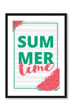 Watermelon slice with text lettering Hello Summer.