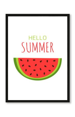 summer illustration with watermelon on white background