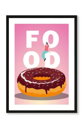 sweet chocolate donut and woman on food lettering