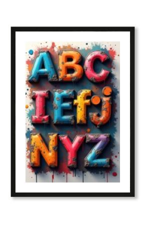 bold alphabet letters textured backgrounds vibrant colorful design typography art, artwork, mosaic, graphic, creative, modern, print, canvas, composition