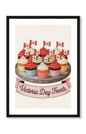 Festive cupcakes decorated with Canadian flags for Victoria Day celebration