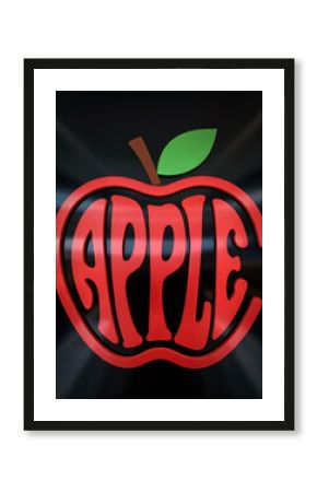 Bold red apple graphic with the word apple written inside a 3d s