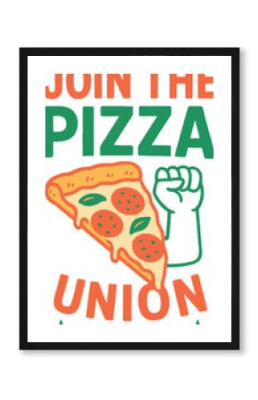 Pizza slice with hand fist flat vector bright colors  