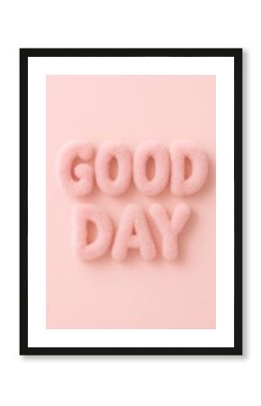 Pastel pink fluffy lettering spreading cheerful greeting against soft pink textured backdrop