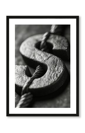 An antique metal chain with the letter 'S' formed by interlocking links, showing signs of rust with a weathered look.