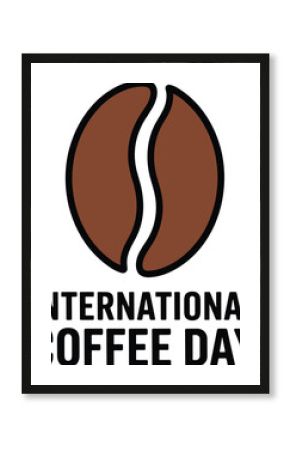 International coffee day celebration with a coffee bean graphic and bold typography on white background