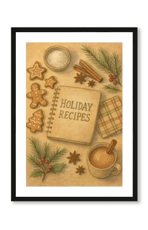 Festive Holiday Recipe Book with Gingerbread and Spices  