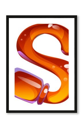 Honey font, glass jar letter S. Apiary farming kids ABC letter, honey bee farm cartoon vector English alphabet type symbol. Beekeeping agriculture typeset element or sweet honey harvest font sign