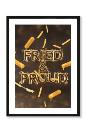 Golden fried celebration featuring dramatic french fries and dripping cheese for creative culinary design