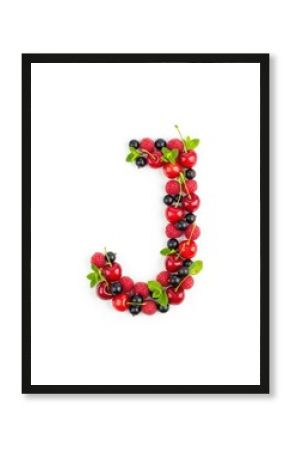 Letter J Made of Fresh Berries and Mint