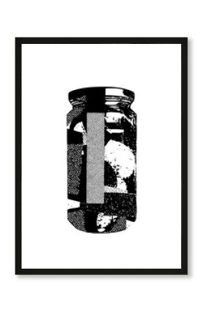 Vector Stylized jar with typographic elements inside.