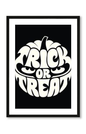 Spooky Season Celebration Pumpkin Shaped "Trick or Treat" T-Shirt Design for Halloween Festivities