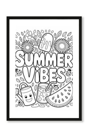 A cheerful summer illustration featuring flowers watermelon and playful lettering