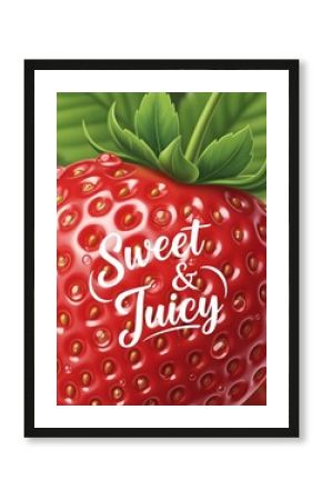 Sweet and juicy strawberry design featuring vibrant colors and fresh green leaves for food packaging or advertising