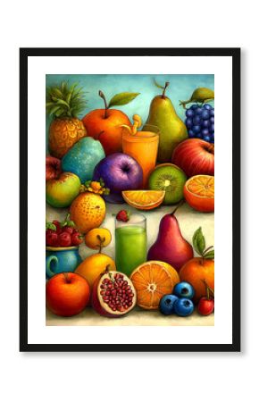 an illustration. a set of different fruits individually, classification. The pattern is suitable for packaging. without labels or letters. poster, poster, postcard.