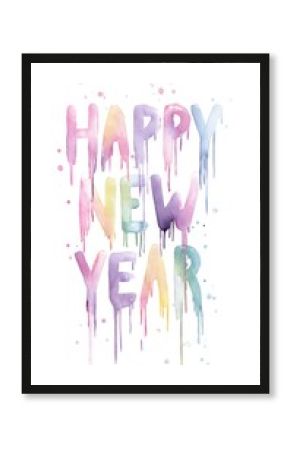 Messy watercolor Happy New Year text