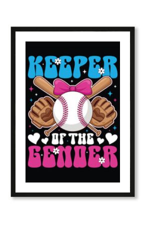 Baseball gender reveal design with pink bow and blue lettering for baby celebration