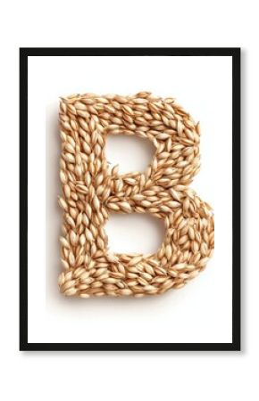 Arrangement of food in Vitamin shape concept. Letter "B" crafted from natural seeds on a white background