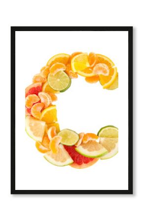 Products containing vitamin C isolated on white