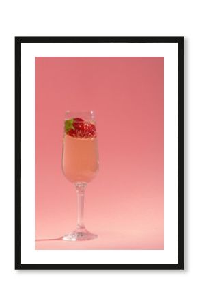 fresh strawberry on a glass with champagne