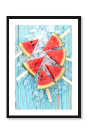 watermelon popsicle yummy fresh summer fruit dessert wood teak