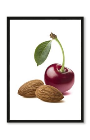Single red cherry double almonds isolated on white background as package design element