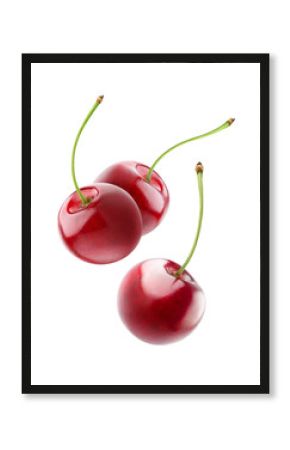 Isolated cherries floating in the air