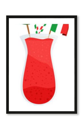 Showing red slushy in glass with straws, watermelon flag, flat, transparent background, copy space