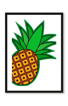 Flat stylized pineapple floating on transparent background, showing grid pattern and black dots