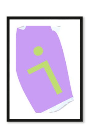 Displaying irregular purple panel with lime circle, L-bar and scribbles, transparent, copy space