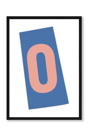 Peach stylized numeric zero is hovering over blue rectangle on transparent canvas in flat design