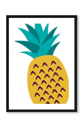 Pineapple is showing purple markings and teal leaves in flat design on transparent background