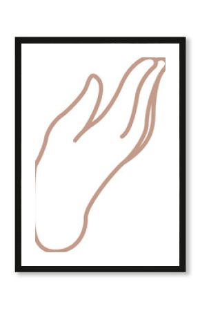 Abstract hand outline is floating in flat design on transparent canvas, showcasing peach line art