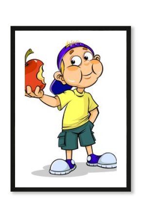 Boy eating a red apple