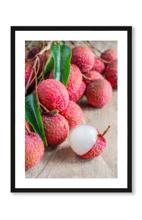 Lychee, Fresh lychee and peeled showing the red skin and white f