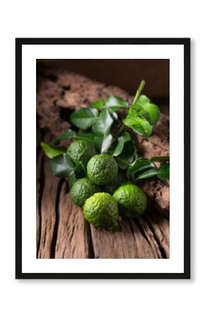 fresh bergamot on old wooden tables background