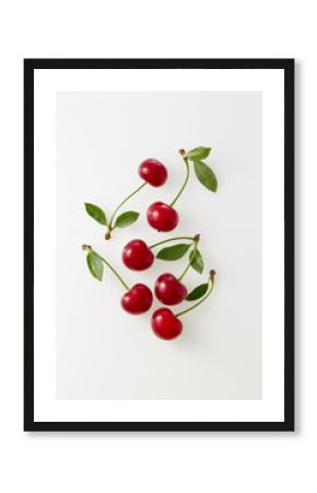 Sour cherries on white background. Organic sour cherry, ripe.