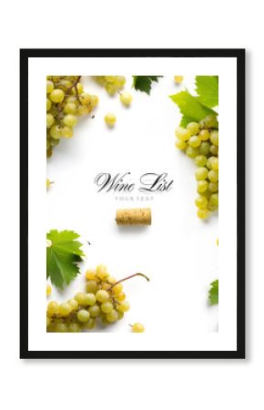 wine list background  sweet white grapes and leaf