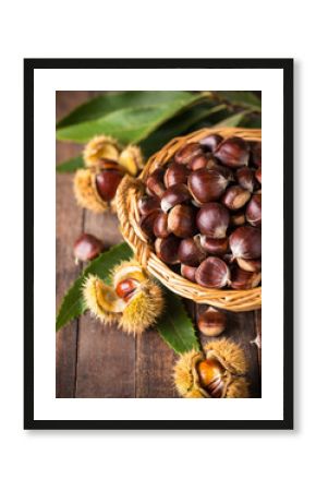 Fresh chestnuts in the basket