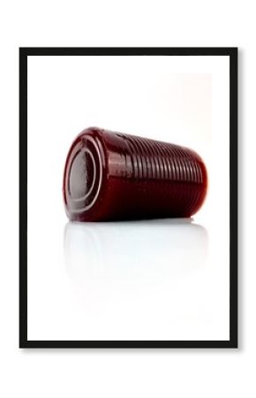 Canned, jellied cranberry sauce isolated on a white background