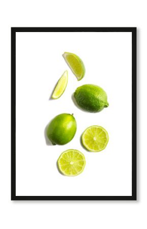 Fresh limes isolated on white background