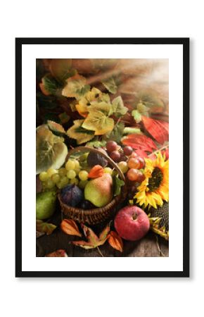 wicker basket full of autumn fruits